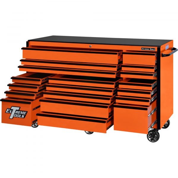 Extreme Tools RX722519RCORBK-X RX Series 72" 19-Drawer Roller Cabinet, 25"D, Orange/Black - Image 2