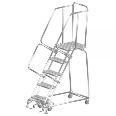 Ballymore SS052414P Stainless Steel Rolling Ladder 5 Steps 83-inch Height Perforated Treads