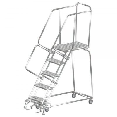 Ballymore SS052421P Stainless Steel Rolling Ladder 5 Steps 83-inch Height Perforated Treads