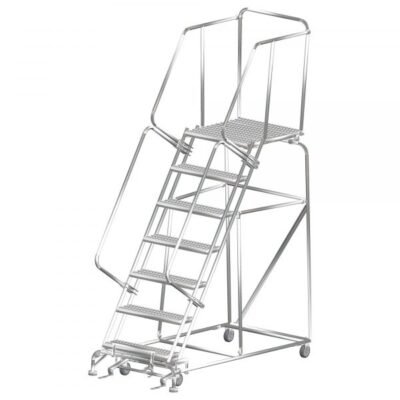 Ballymore SS073221P Stainless Steel Rolling Ladder 7 Steps 103-inch Height Perforated Treads