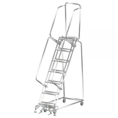 Ballymore SS072414G Stainless Steel Rolling Ladder 7 Steps 103-inch Height Grip Strut Treads