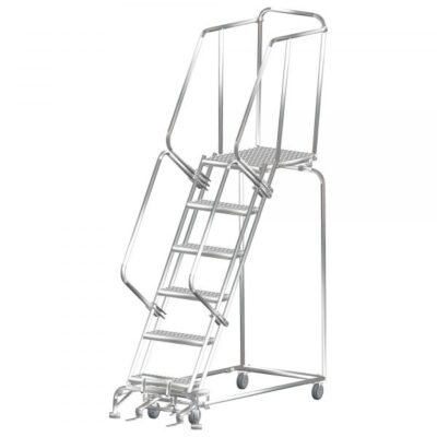 Ballymore SS062421P Stainless Steel Rolling Ladder 6 Steps 93-inch Height Perforated Treads