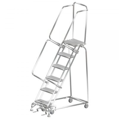 Ballymore SSTR530P Stainless Steel Rolling Ladder 5 Steps 83-inch Height Perforated Treads