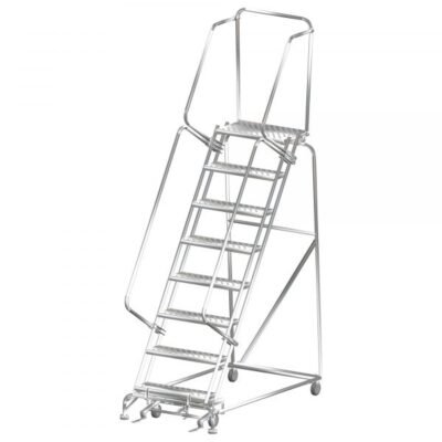 Ballymore SS083214G Stainless Steel Rolling Ladder 8 Steps 113-inch Height Grip Strut Treads