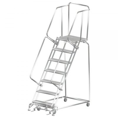 Ballymore SS073214P Stainless Steel Rolling Ladder 7 Steps 103-inch Height Perforated Treads