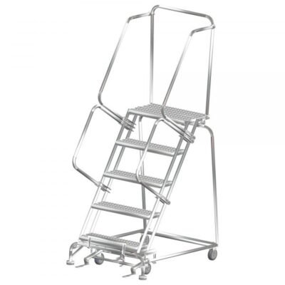 Ballymore SS052428P Stainless Steel Rolling Ladder 5 Steps 83-inch Height Perforated Treads