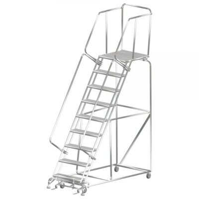 Ballymore SS093221P Stainless Steel Rolling Ladder 9 Steps 123-inch Height Perforated Treads