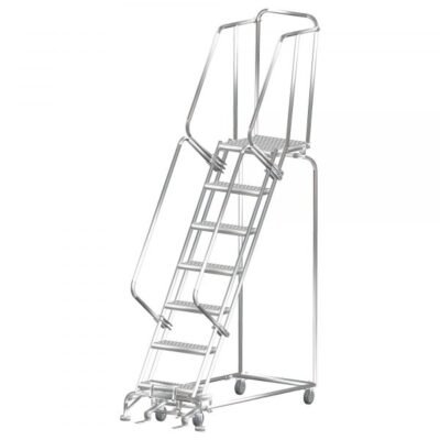 Ballymore SS072414P Stainless Steel Rolling Ladder 7 Steps 103-inch Height Perforated Treads
