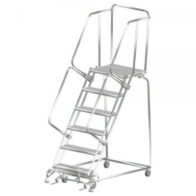 Ballymore SS063214P Stainless Steel Rolling Ladder 6 Steps 93-inch Height Perforated Treads