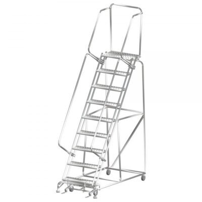Ballymore SS093214G Stainless Steel Rolling Ladder 9 Steps 123-inch Height Grip Strut Treads