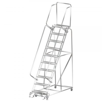 Ballymore SS103214G Stainless Steel Rolling Ladder 10 Steps 133-inch Height Grip Strut Treads