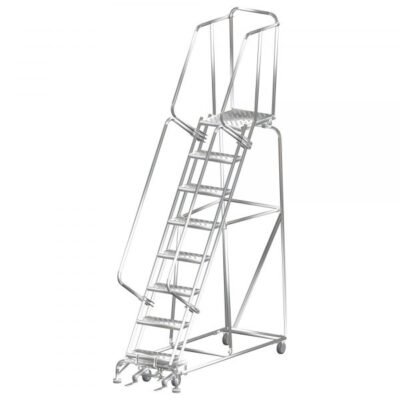 Ballymore SS082414P Stainless Steel Rolling Ladder 8 Steps 113-inch Height Perforated Treads