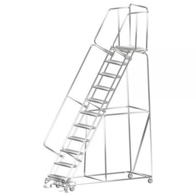 Ballymore SS113221G Stainless Steel Rolling Ladder 11 Steps 143-inch Height Grip Strut Treads