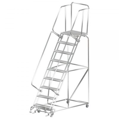 Ballymore SS093214P Stainless Steel Rolling Ladder 9 Steps 123-inch Height Perforated Treads