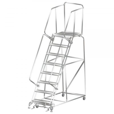 Ballymore SS083221P Stainless Steel Rolling Ladder 8 Steps 113-inch Height Perforated Treads