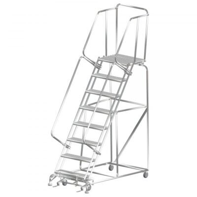 Ballymore SS083214P Stainless Steel Rolling Ladder 8 Steps 113-inch Height Perforated Treads
