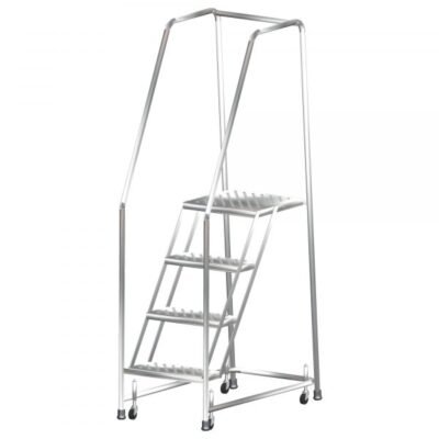Ballymore SS420G Stainless Steel Rolling Ladder 4 Steps 73-inch Height Grip Strut Treads