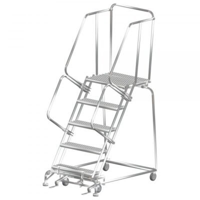 Ballymore SS053214P Stainless Steel Rolling Ladder 5 Steps 83-inch Height Perforated Treads