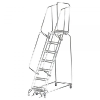 Ballymore SS072421G Stainless Steel Rolling Ladder 7 Steps 103-inch Height Grip Strut Treads