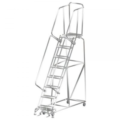 Ballymore SS082421G Stainless Steel Rolling Ladder 8 Steps 113-inch Height Grip Strut Treads