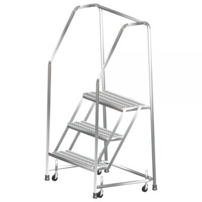 Ballymore SS320P Stainless Steel Rolling Ladder 3 Steps 58.5-inch Height Perforated Treads