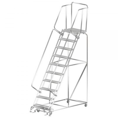Ballymore SS103214P Stainless Steel Rolling Ladder 10 Steps 133-inch Height Perforated Treads