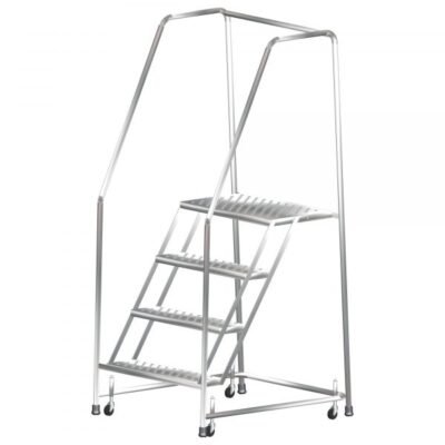 Ballymore SS430G Stainless Steel Rolling Ladder 4 Steps 73-inch Height Grip Strut Treads