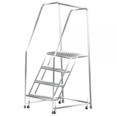 Ballymore SS420P Stainless Steel Rolling Ladder 4 Steps 73-inch Height Perforated Treads