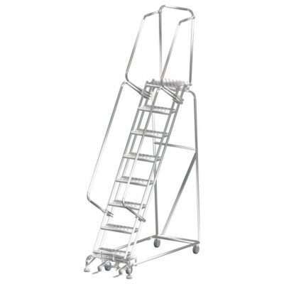 Ballymore SS082414G Stainless Steel Rolling Ladder 8 Steps 113-inch Height Grip Strut Treads