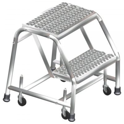 Ballymore SS2N30P Stainless Steel Rolling Step Stool 2 Steps 19-inch Height Perforated Treads