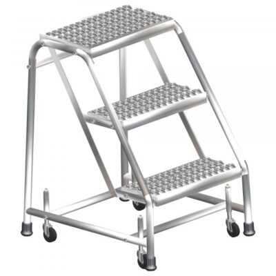 Ballymore SS3N30G Stainless Steel Rolling Step Stool 3 Steps 28.5-inch Height Grip Strut Treads