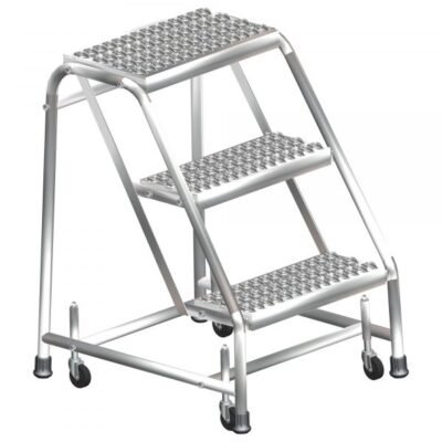 Ballymore SS3N30P Stainless Steel Rolling Step Stool 3 Steps 28.5-inch Height Perforated Treads