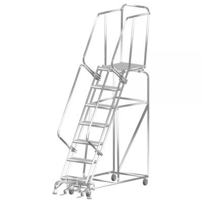 Ballymore SS072421P Stainless Steel Rolling Ladder 7 Steps 103-inch Height Perforated Treads