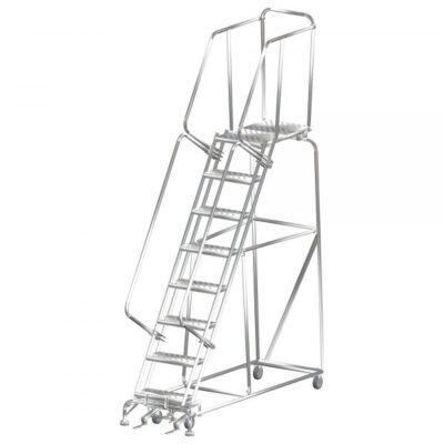 Ballymore SS082421P Stainless Steel Rolling Ladder 8 Steps 113-inch Height Perforated Treads