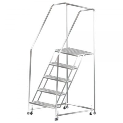 Ballymore SS520P Stainless Steel Rolling Ladder 5 Steps 83-inch Height Perforated Treads