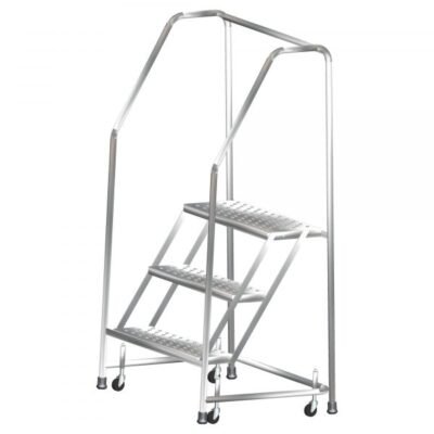 Ballymore SS330G Stainless Steel Rolling Ladder 3 Steps 58.5-inch Height Grip Strut Treads