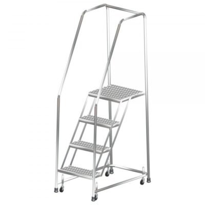 Ballymore SSTR330P Stainless Steel Rolling Ladder 3 Steps 58.5-inch Height Perforated Treads