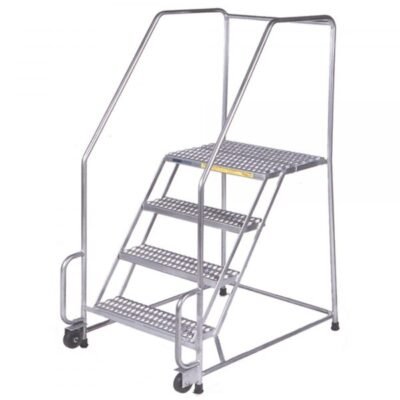 Ballymore SSTR420P Stainless Steel Rolling Ladder 4 Steps 73-inch Height Perforated Treads