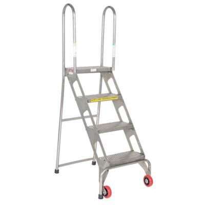 Vestil 4-Step Folding Stainless Steel Ladder w/ Wheels (61.5in H, 350 lb Cap)