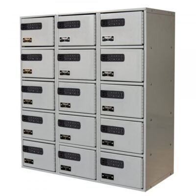 Hallowell UCTL392-5A-E-PL 15-Compartment Cell Phone/Tablet Charging Locker (27″W, Gray, Electronic Lock)