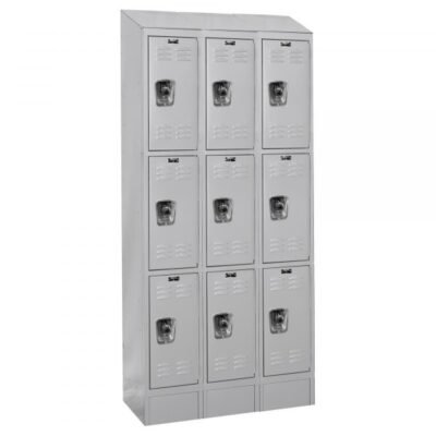 Hallowell URB3228-3ASB-PL Triple Tier ReadyBuilt Locker Sloped Top 82in H Gray