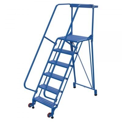 Vestil LAD-TRS-60-6-G 6-Step Grip Strut Tip-N-Roll Ladder (90″ H, Wide Base)
