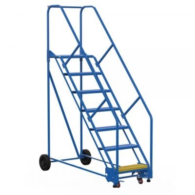 Vestil LAD-7-14-P-EZ 7-Step Perforated Steel Warehouse Ladder w/ Easy Roll (100″ H)