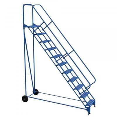 Vestil LAD-RAF-11-24-G-EZ 11-Step Grip Strut Roll-A-Fold Ladder w/ Easy Roll (140″ H)