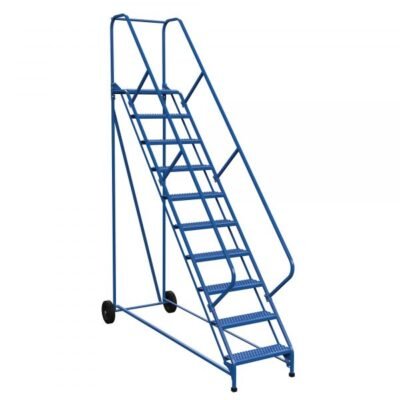 Vestil LAD-RAF-10-24-G-EZ 10-Step Grip Strut Roll-A-Fold Ladder w/ Easy Roll (130″ H)