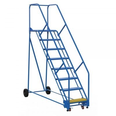 Vestil LAD-8-21-G-EZ 8-Step Grip Strut Steel Warehouse Ladder w/ Easy Roll (110″ H)