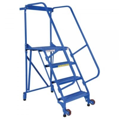 Vestil LAD-TRS-60-4-G 4-Step Grip Strut Tip-N-Roll Ladder (70″ H, Wide Base)