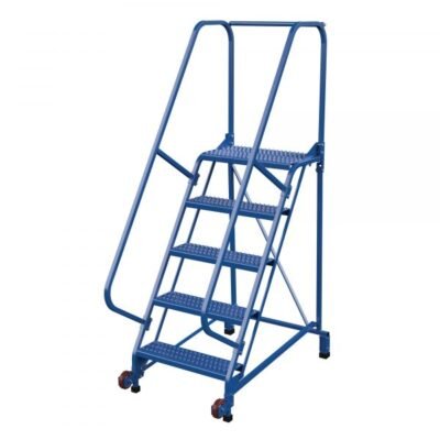 Vestil LAD-TRN-60-5-G 5-Step Grip Strut Tip-N-Roll Ladder (80″ H, Narrow Profile)