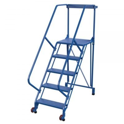 Vestil LAD-TRS-50-5-G 5-Step Grip Strut Tip-N-Roll Ladder (80″ H, Narrow Base)
