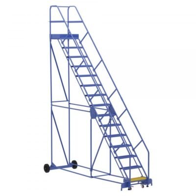Vestil LAD-15-21-G-EZ 15-Step Grip Strut Warehouse Ladder w/ Easy Roll (186″ H)